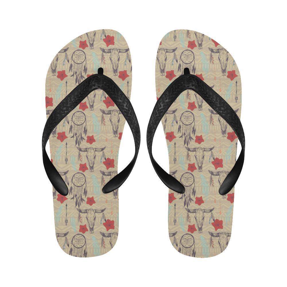 Native Buffalo Head Themed Design Print Flip Flops-JTAMIGO.COM