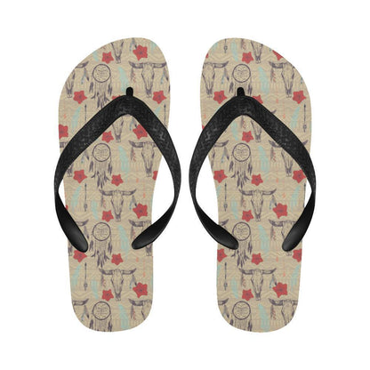 Native Buffalo Head Themed Design Print Flip Flops-JTAMIGO.COM