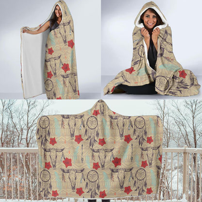 Native Buffalo Head Themed Design Print Hooded Blanket-JTAMIGO.COM