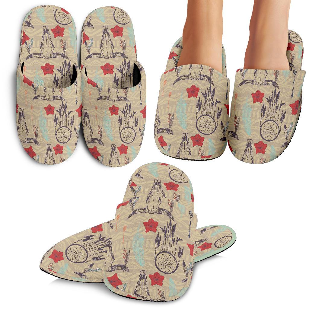 Native Buffalo Head Themed Design Print House Slippers