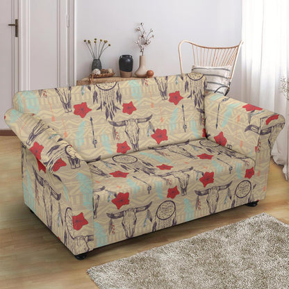 Native Buffalo Head Themed Design Print Loveseat Slipcover-JTAMIGO.COM