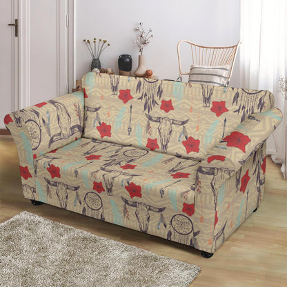 Native Buffalo Head Themed Design Print Loveseat Slipcover-JTAMIGO.COM