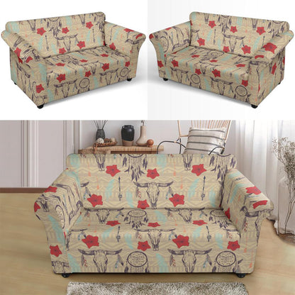 Native Buffalo Head Themed Design Print Loveseat Slipcover-JTAMIGO.COM