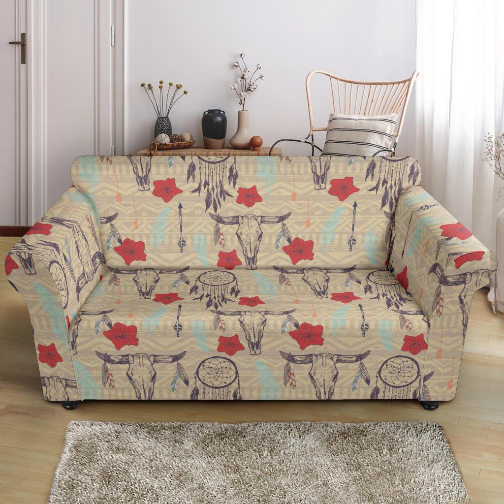 Native Buffalo Head Themed Design Print Loveseat Slipcover-JTAMIGO.COM