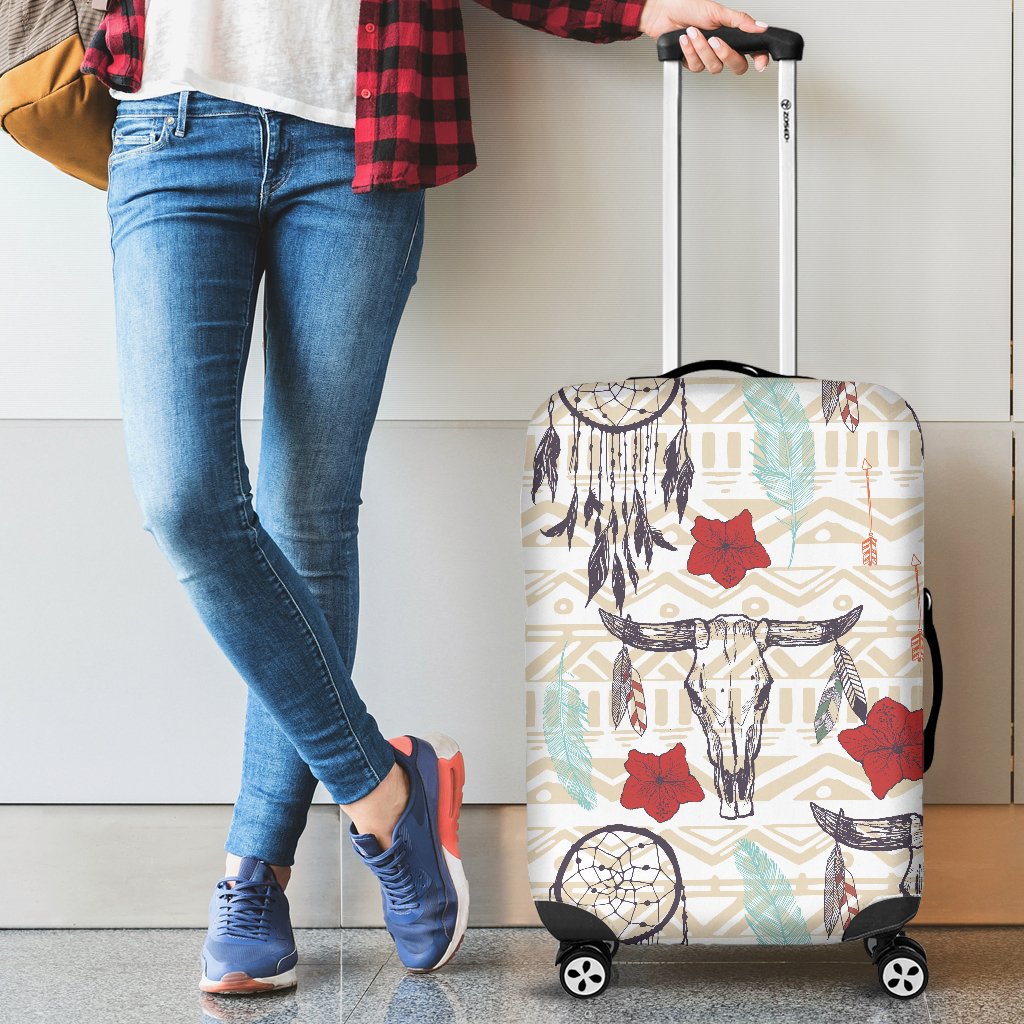 Native Buffalo Head Themed Design Print Luggage Cover Protector