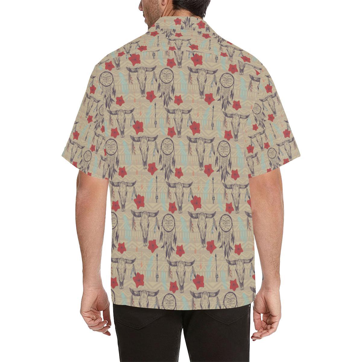 Native Buffalo Head Themed Design Print Men Aloha Hawaiian Shirt