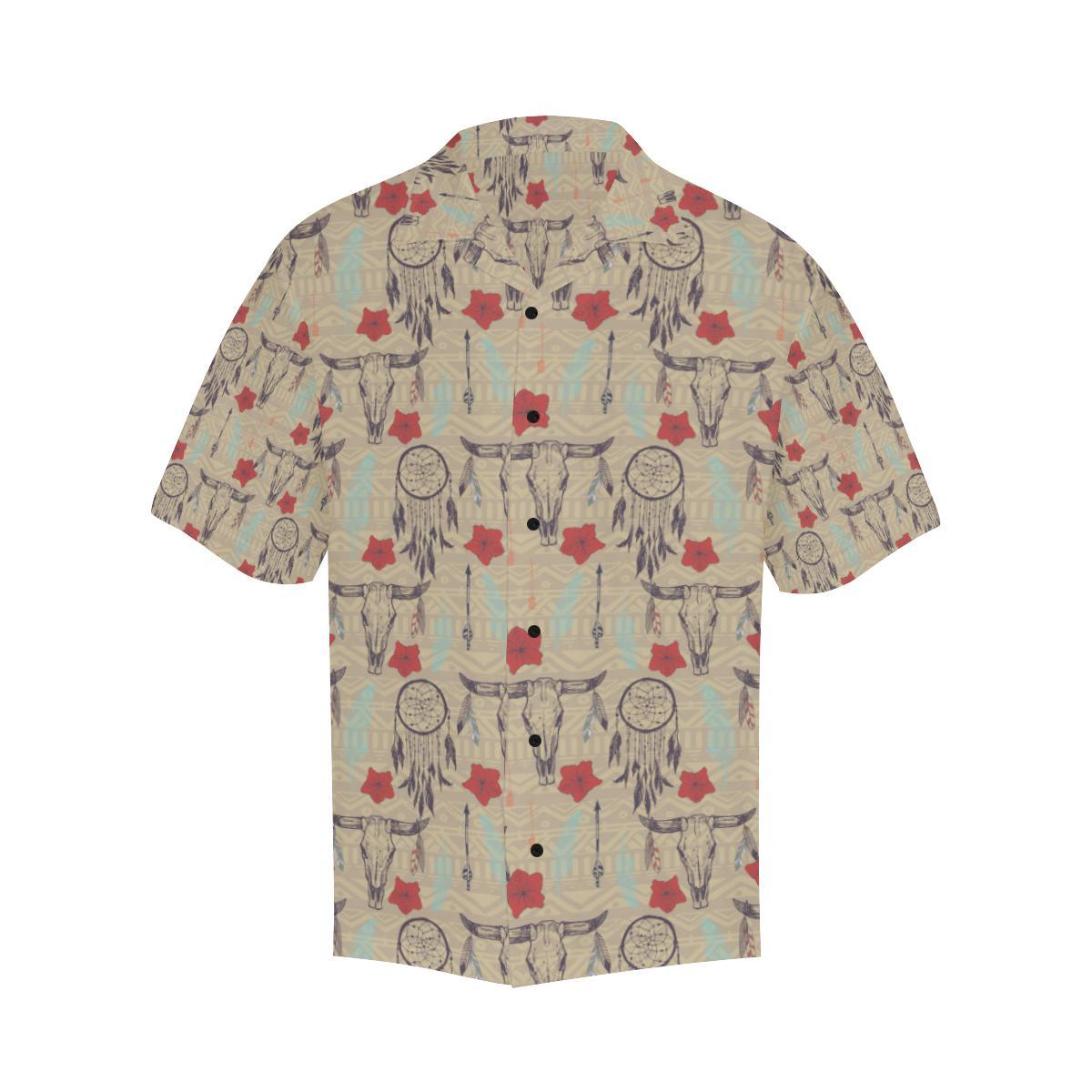 Native Buffalo Head Themed Design Print Men Aloha Hawaiian Shirt