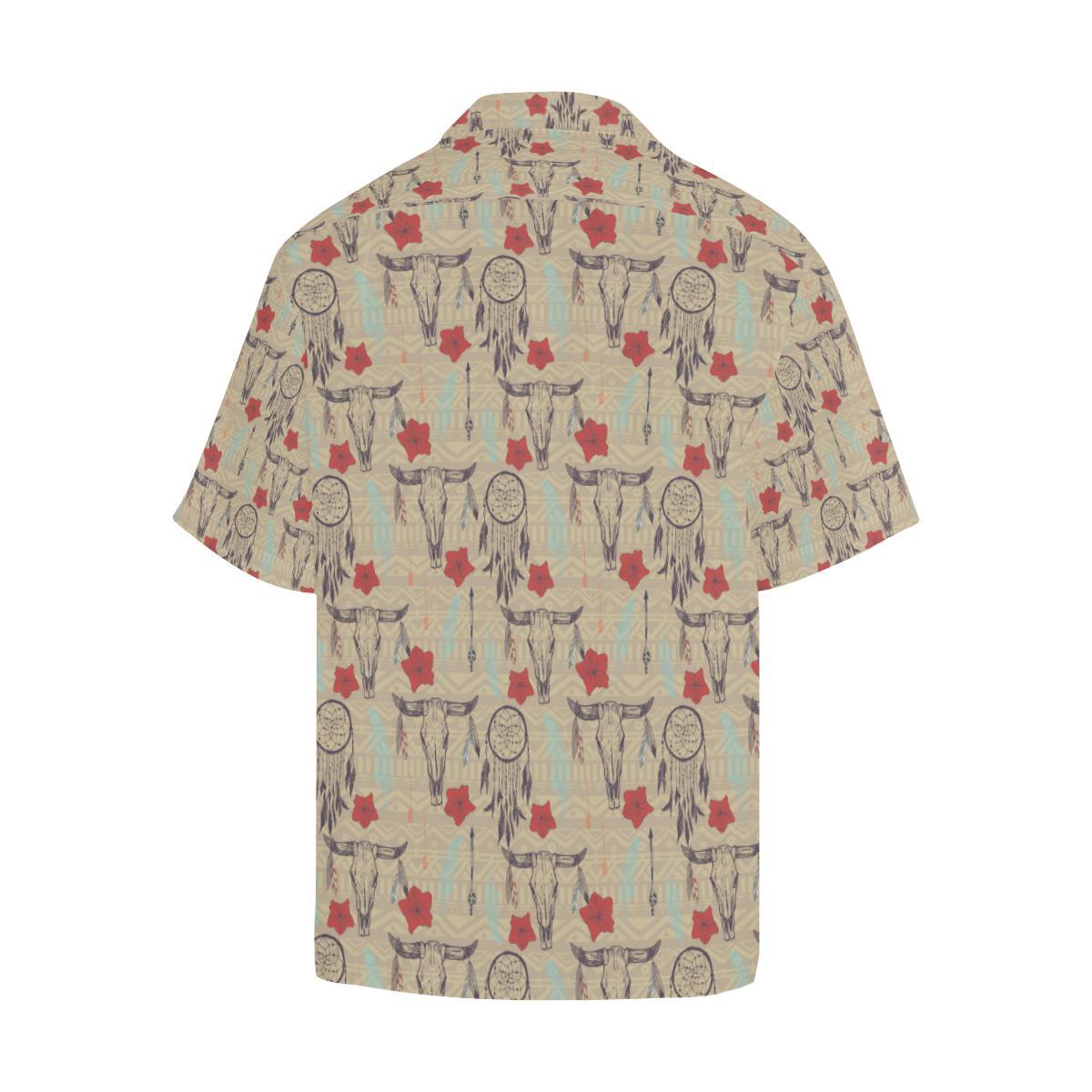 Native Buffalo Head Themed Design Print Men Aloha Hawaiian Shirt