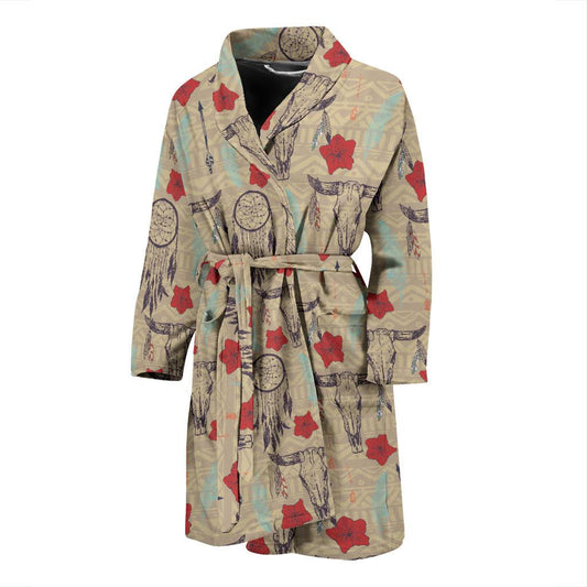 Native Buffalo Head Themed Design Print Men Bath Robe-JTAMIGO.COM
