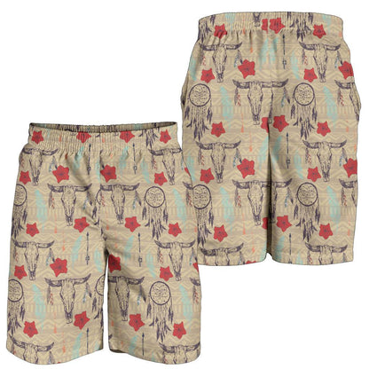 Native Buffalo Head Themed Design Print Mens Shorts-JTAMIGO.COM
