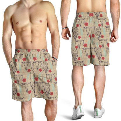 Native Buffalo Head Themed Design Print Mens Shorts-JTAMIGO.COM