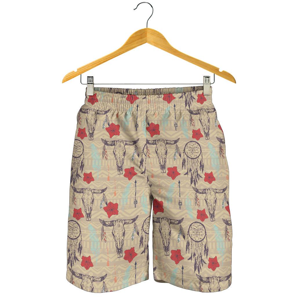 Native Buffalo Head Themed Design Print Mens Shorts-JTAMIGO.COM