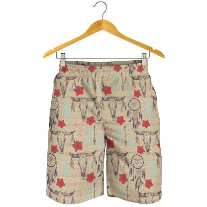 Native Buffalo Head Themed Design Print Mens Shorts-JTAMIGO.COM
