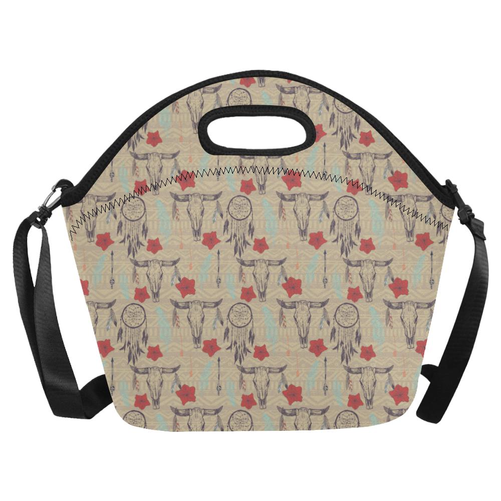 Native Buffalo Head Themed Design Print Neoprene Lunch Bag (Model 1669)(Large)-JTAMIGO.COM