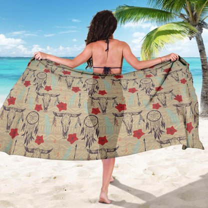 Native Buffalo Head Themed Design Print Sarong Pareo Wrap
