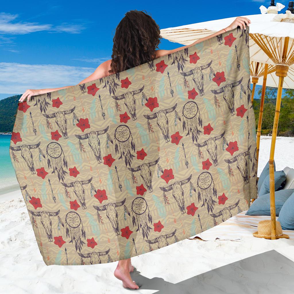 Native Buffalo Head Themed Design Print Sarong Pareo Wrap