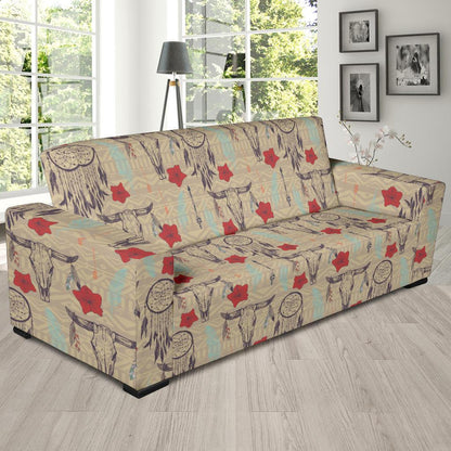 Native Buffalo Head Themed Design Print Sofa Slipcover-JTAMIGO.COM
