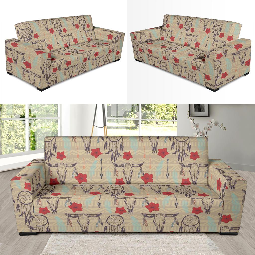 Native Buffalo Head Themed Design Print Sofa Slipcover-JTAMIGO.COM