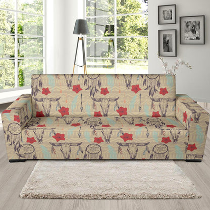 Native Buffalo Head Themed Design Print Sofa Slipcover-JTAMIGO.COM