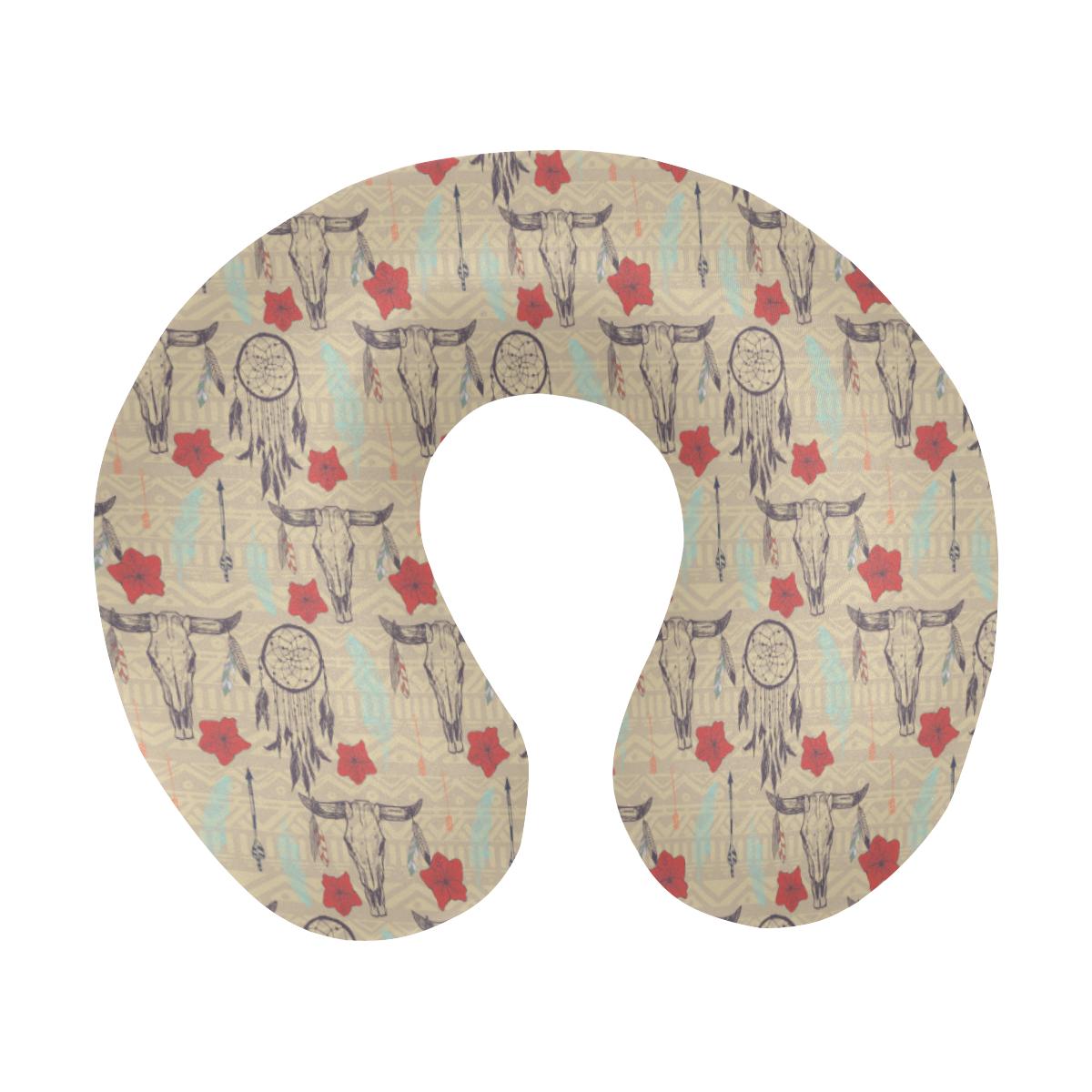 Native Buffalo Head Themed Design Print U-Shaped Travel Neck Pillow-JTAMIGO.COM