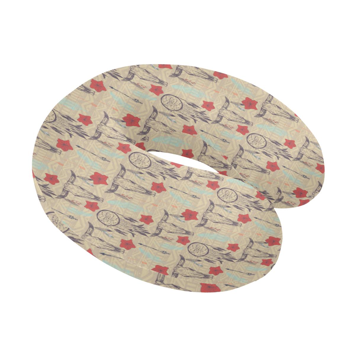 Native Buffalo Head Themed Design Print U-Shaped Travel Neck Pillow-JTAMIGO.COM