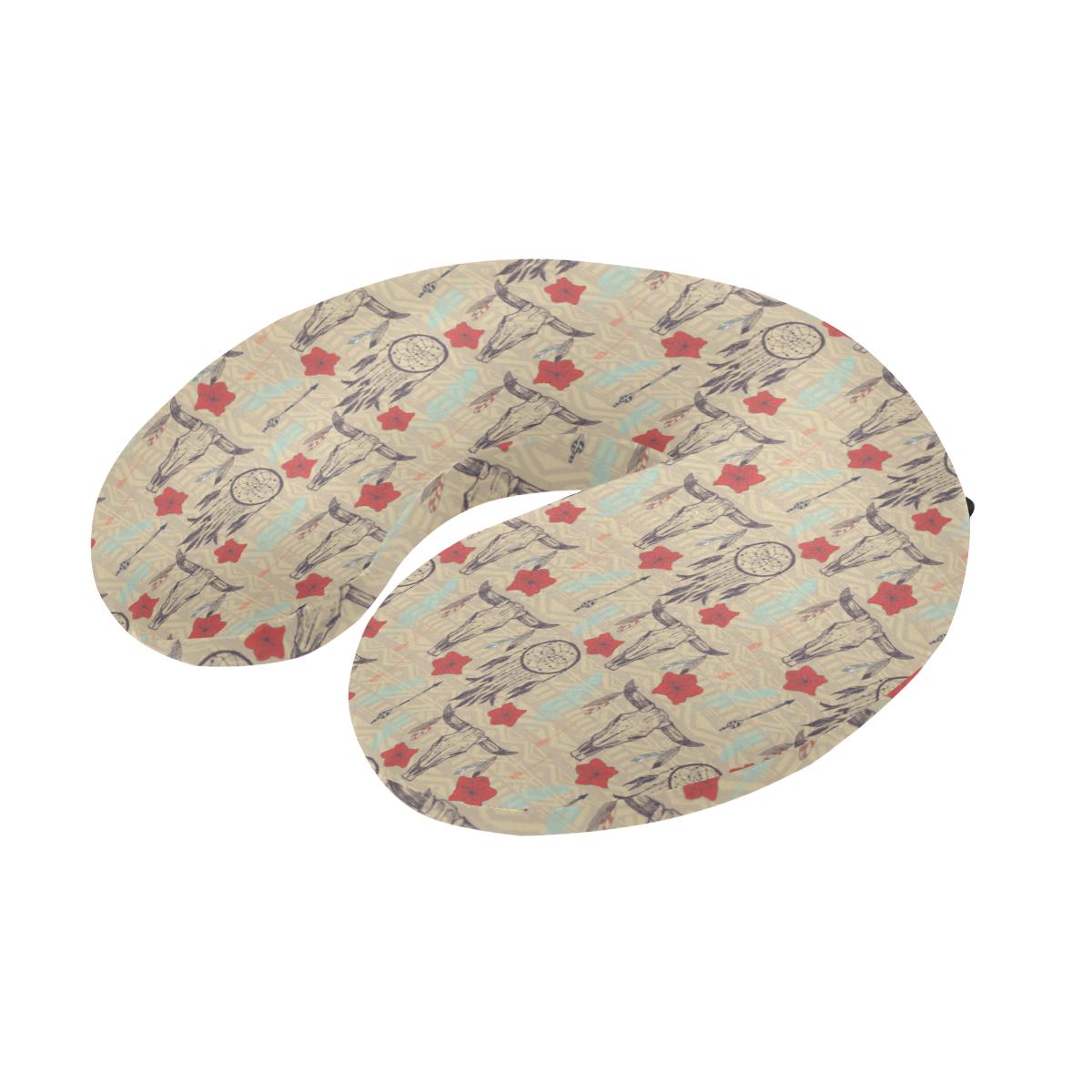 Native Buffalo Head Themed Design Print U-Shaped Travel Neck Pillow-JTAMIGO.COM