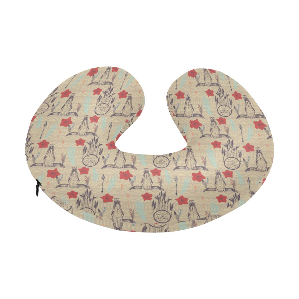 Native Buffalo Head Themed Design Print U-Shaped Travel Neck Pillow-JTAMIGO.COM