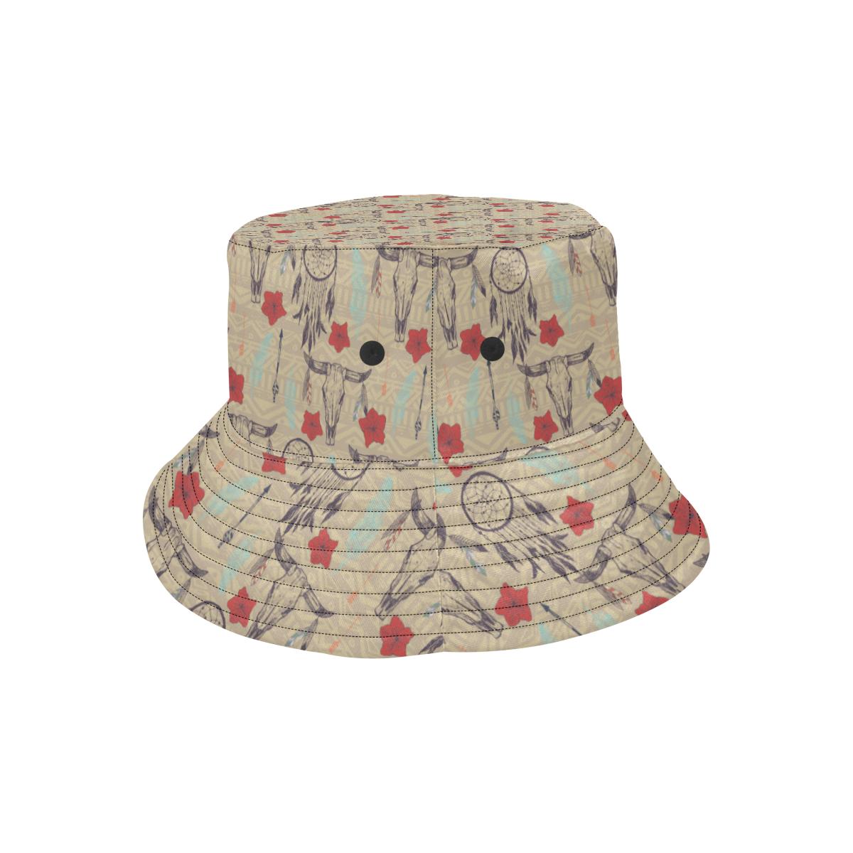 Native Buffalo Head Themed Design Print Unisex Bucket Hat