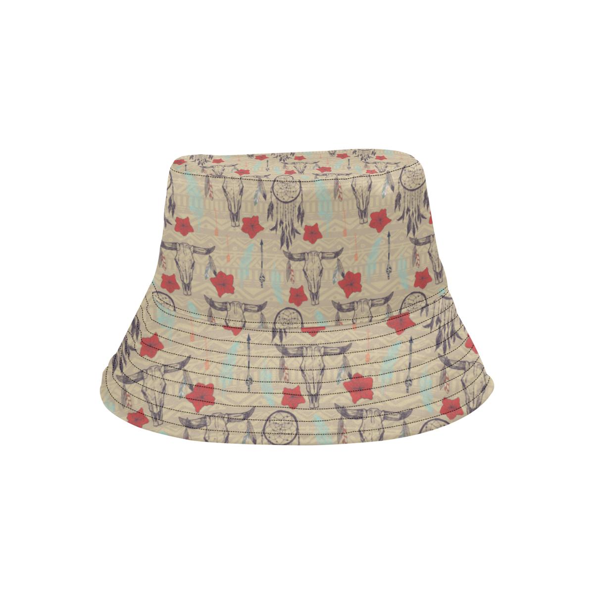 Native Buffalo Head Themed Design Print Unisex Bucket Hat