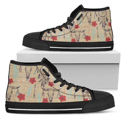 Native Buffalo Head Themed Design Print Women High Top Shoes