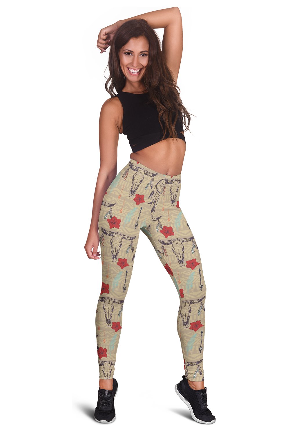 Native Buffalo Head Themed Design Print Women Leggings