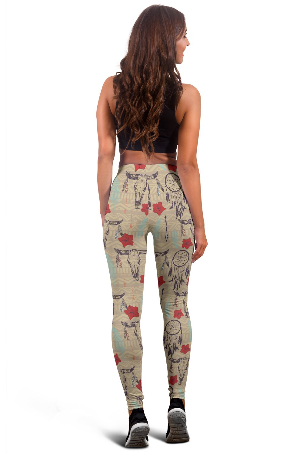 Native Buffalo Head Themed Design Print Women Leggings