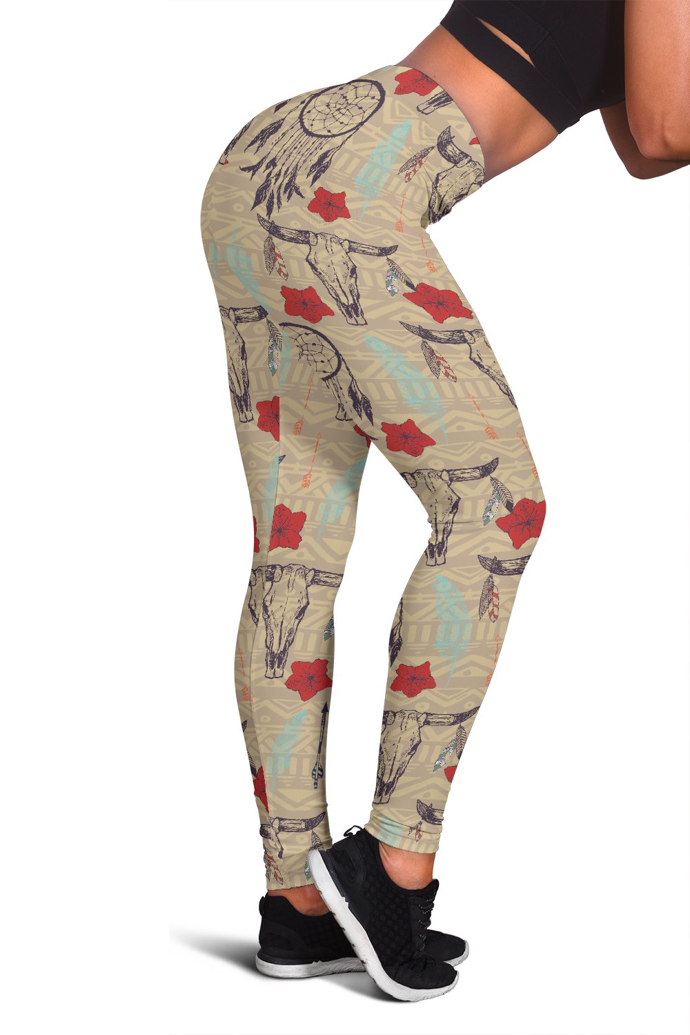 Native Buffalo Head Themed Design Print Women Leggings