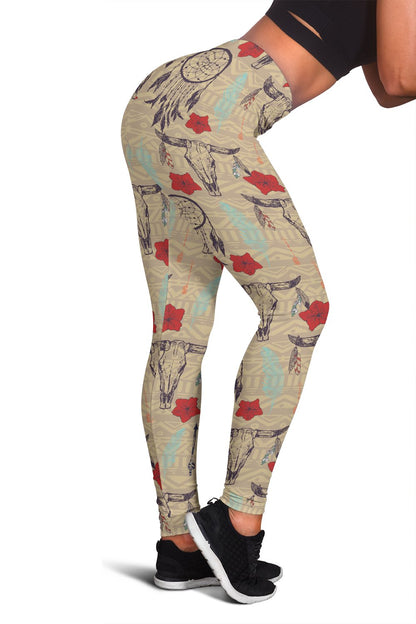 Native Buffalo Head Themed Design Print Women Leggings