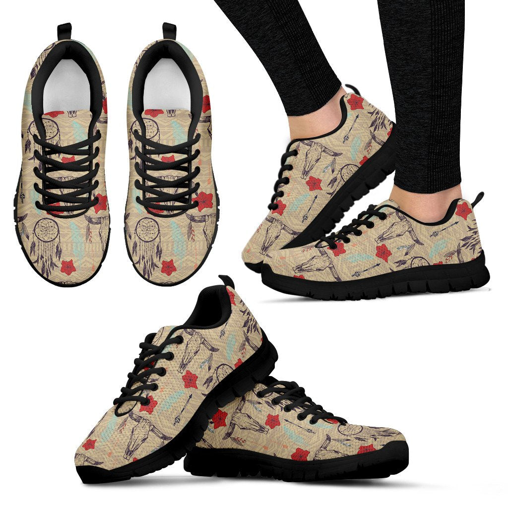 Native Buffalo Head Themed Design Print Women Sneakers Shoes
