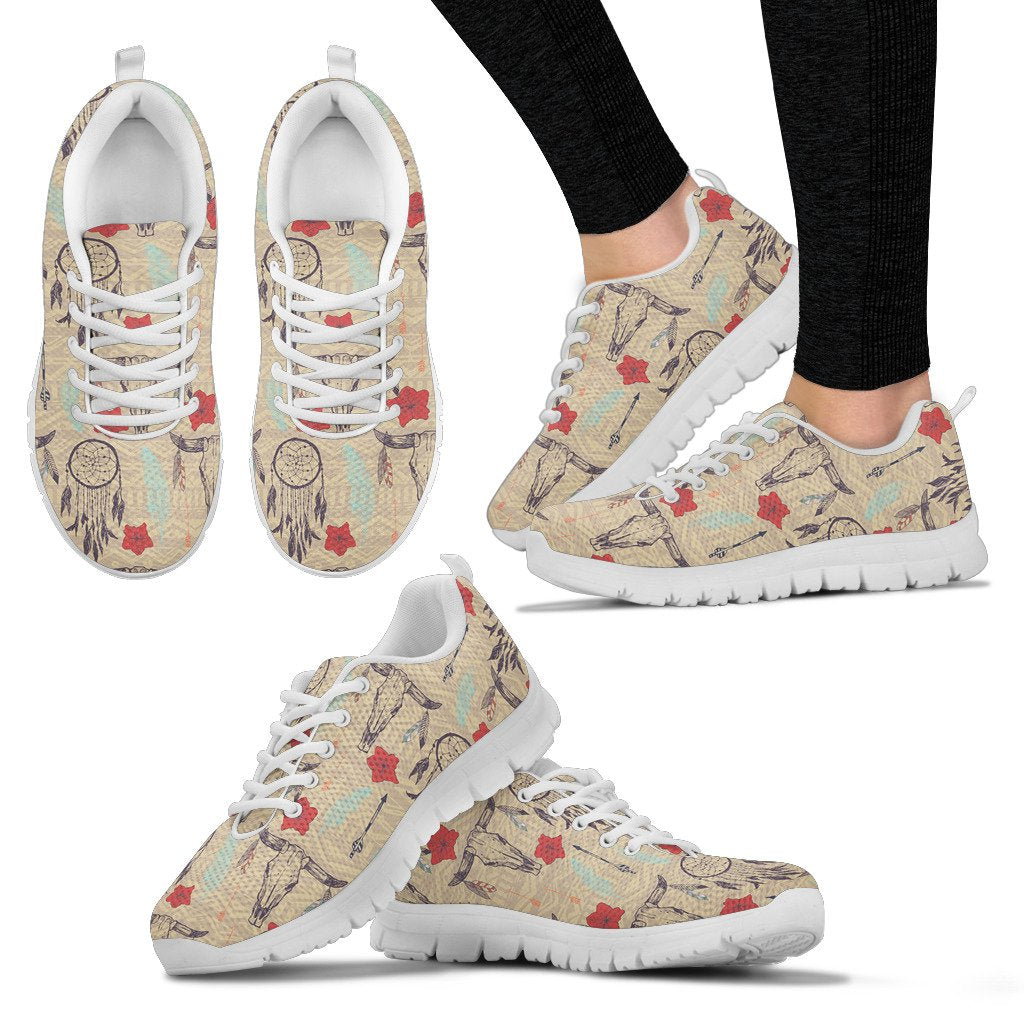 Native Buffalo Head Themed Design Print Women Sneakers Shoes
