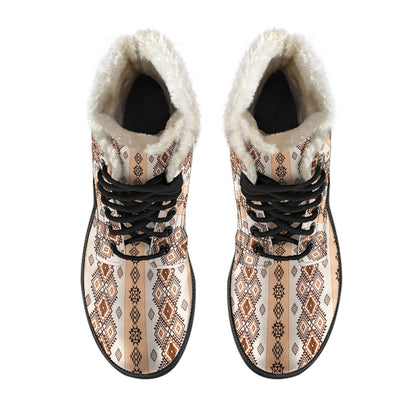 Native Classic Pattern Print Faux Fur Leather Boots-JTAMIGO.COM