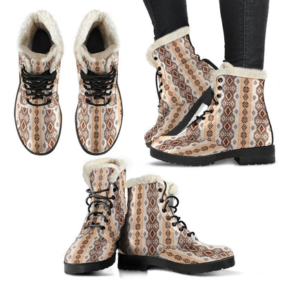 Native Classic Pattern Print Faux Fur Leather Boots-JTAMIGO.COM