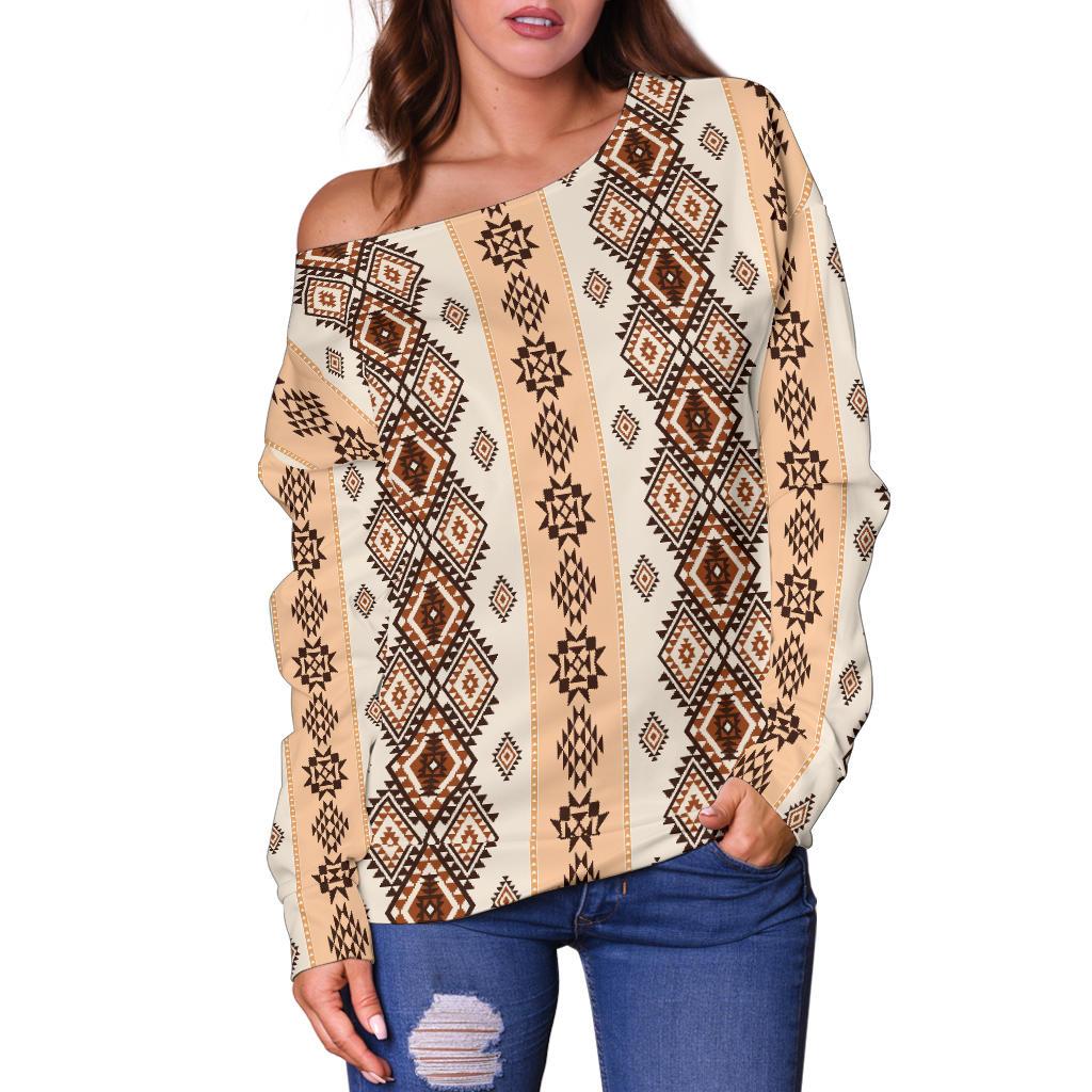 Native Classic Pattern Print Off Shoulder Sweatshirt