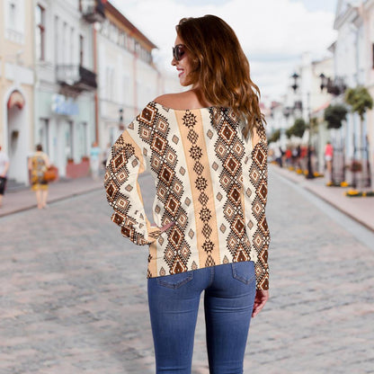 Native Classic Pattern Print Off Shoulder Sweatshirt