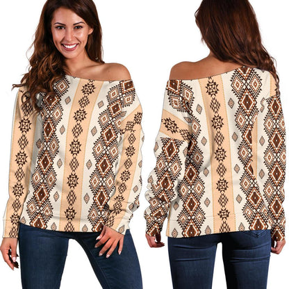 Native Classic Pattern Print Off Shoulder Sweatshirt