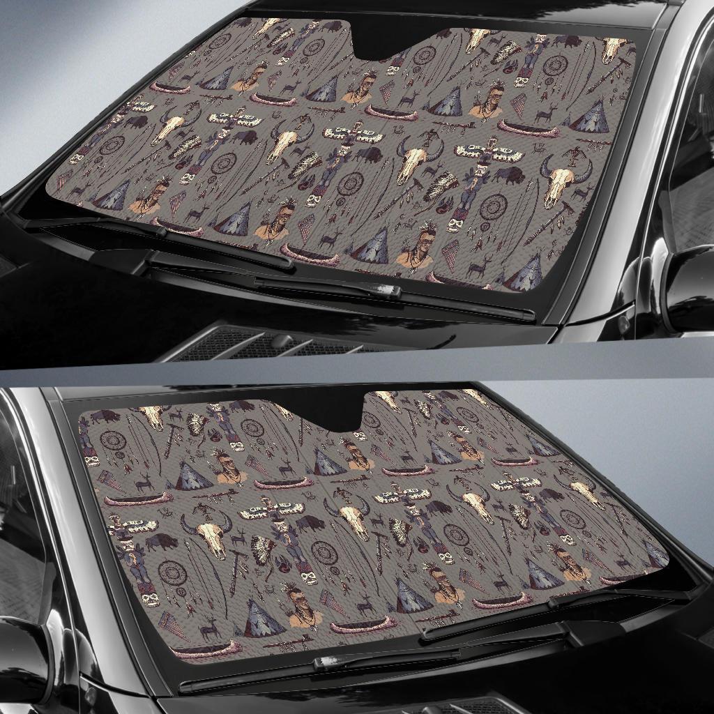 Native Indian Life Design Print Car Sun Shade For Windshield