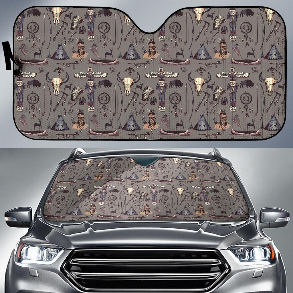 Native Indian Life Design Print Car Sun Shade For Windshield