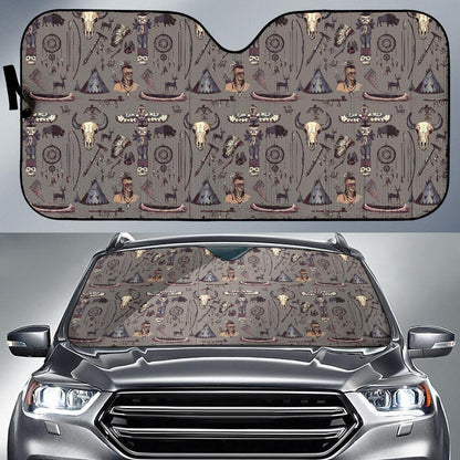 Native Indian Life Design Print Car Sun Shade For Windshield