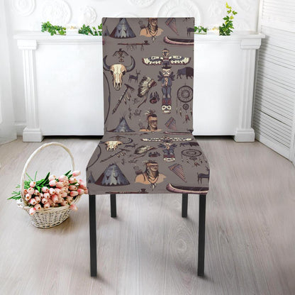 Native Indian life Design Print Dining Chair Slipcover-JTAMIGO.COM