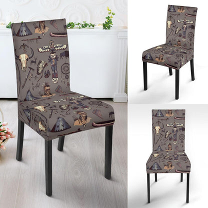 Native Indian life Design Print Dining Chair Slipcover-JTAMIGO.COM