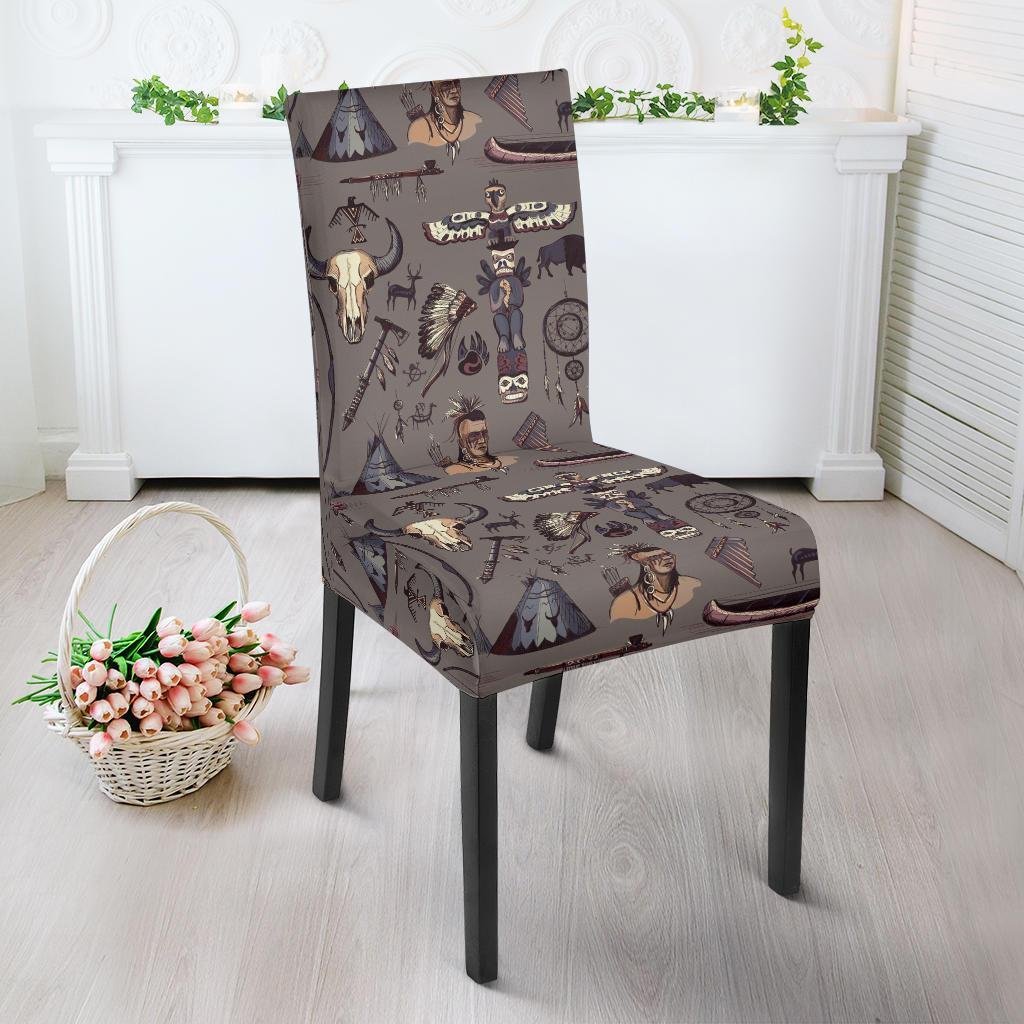 Native Indian life Design Print Dining Chair Slipcover-JTAMIGO.COM
