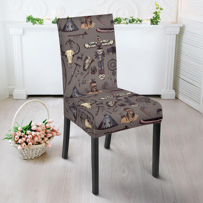 Native Indian life Design Print Dining Chair Slipcover-JTAMIGO.COM