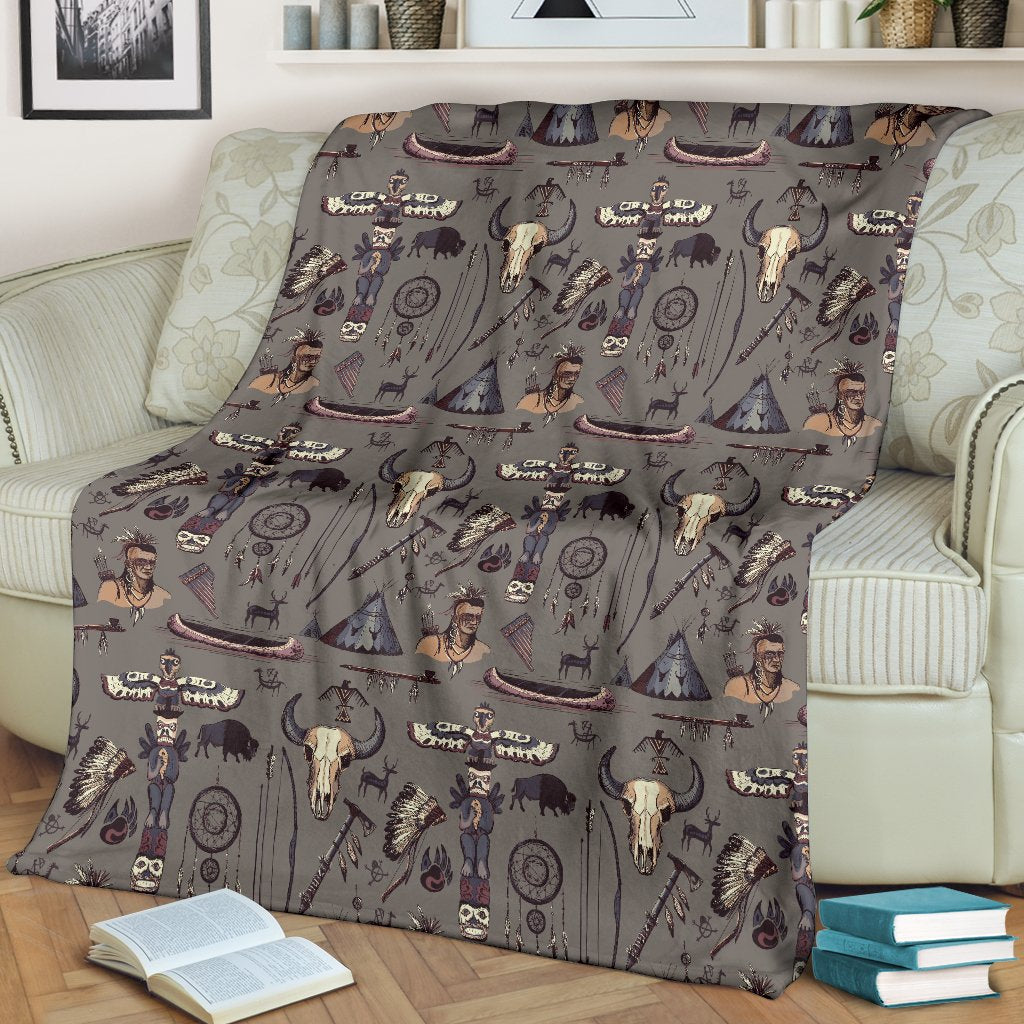 Native Indian Life Design Print Fleece Blanket
