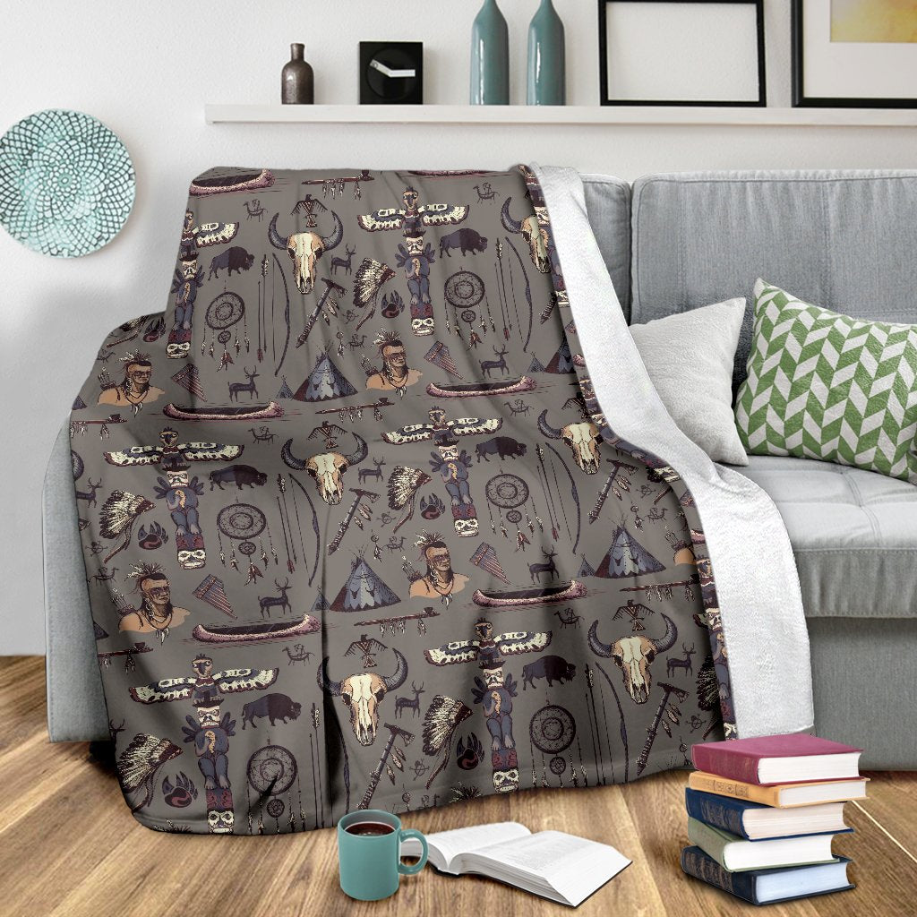 Native Indian Life Design Print Fleece Blanket